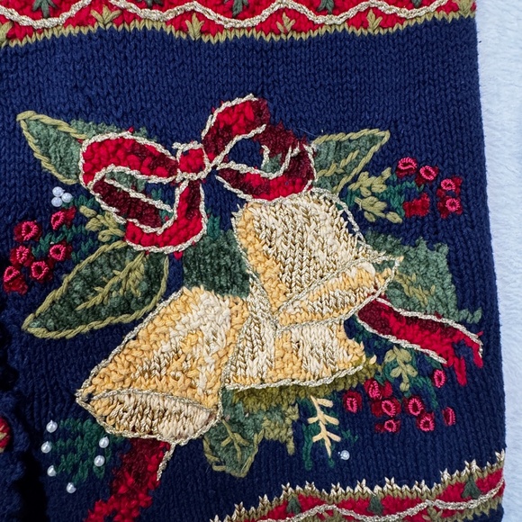 Handmade Christmas Cardigan Womens Size XL Blue Embellished V-Neck Grandmacore - Picture 6 of 8